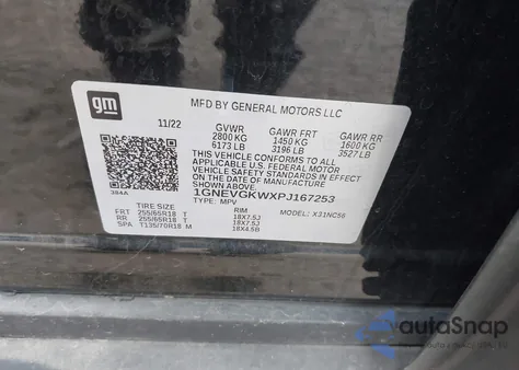 2023 Chevrolet Traverse Awd Lt Cloth from USA, damaged, VIN 1GNEVGKWXPJ167253